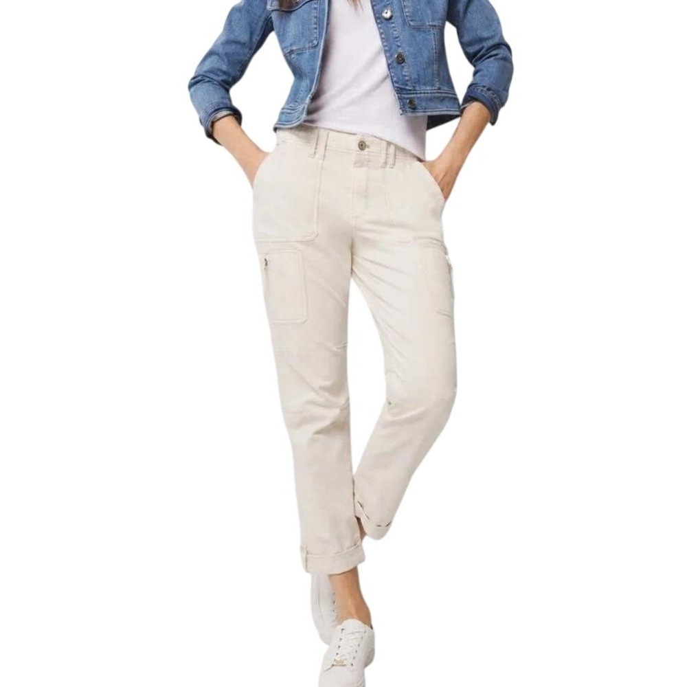 White House Black Market Pret-A-Pedi Straight Crop Mid-Rise Cargo Pants Oat 8R